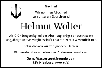 Traueranzeige von Helmut Wolter von Super Sonntag Bernburg