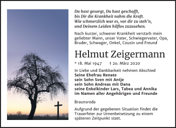Traueranzeige von Helmut Zeigermann von Super Sonntag Naumburg/Nebra