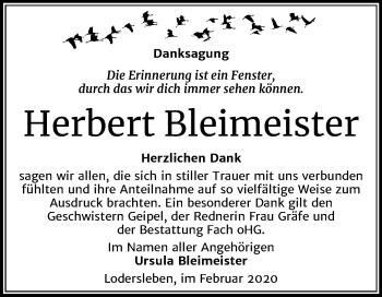 Traueranzeige von Herbert Bleimeister von Mitteldeutsche Zeitung Merseburg/Querfurt