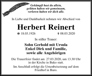 Traueranzeige von Herbert Reinert von Mitteldeutsche Zeitung Wittenberg