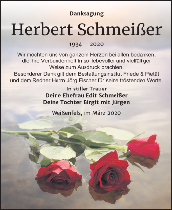 Traueranzeige von Herbert Schmeißer von Super Sonntag Weißenfels