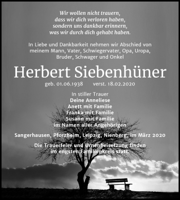 Traueranzeige von Herbert Siebenhüner von Super Sonntag Sangerhausen
