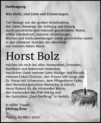 Traueranzeige von Horst Bolz von Mitteldeutsche Zeitung Bernburg