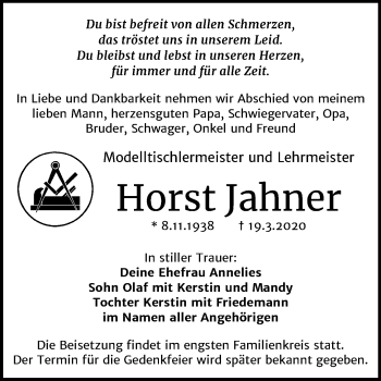 Traueranzeige von Horst Jahner von Mitteldeutsche Zeitung Halle/Saalkreis