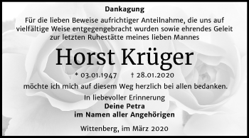 Traueranzeige von Horst Krüger von Super Sonntag Wittenberg