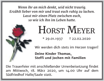 Traueranzeige von Horst Meyer von Mitteldeutsche Zeitung Halle/Saalkreis