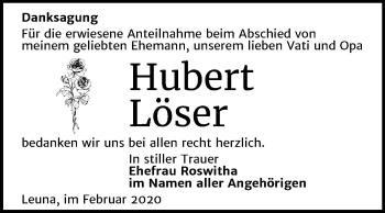Traueranzeige von Hubert Löser von Mitteldeutsche Zeitung Merseburg/Querfurt