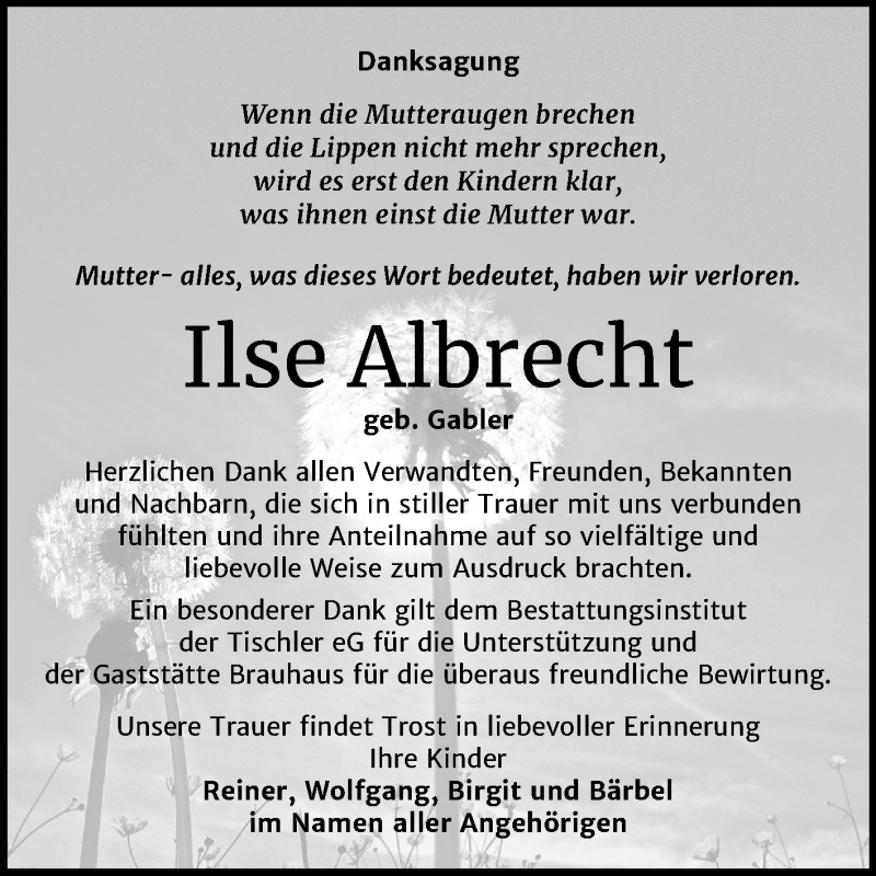  Traueranzeige für Ilse Albrecht vom 07.03.2020 aus Mitteldeutsche Zeitung Wittenberg