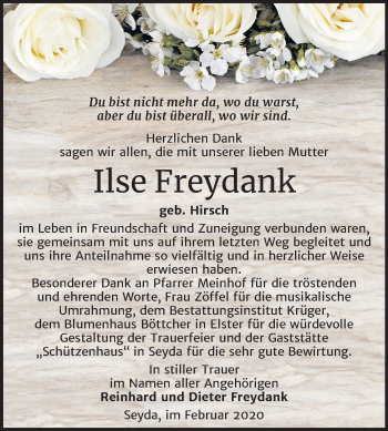 Traueranzeige von Ilse Freydank von Super Sonntag Wittenberg