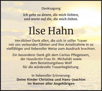 Traueranzeige von Ilse Hahn von Super Sonntag Weißenfels