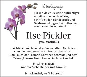 Traueranzeige von Ilse Pickler von Mitteldeutsche Zeitung Aschersleben