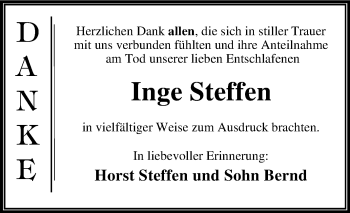 Traueranzeige von Inge Steffen von Super Sonntag Dessau-Roßlau