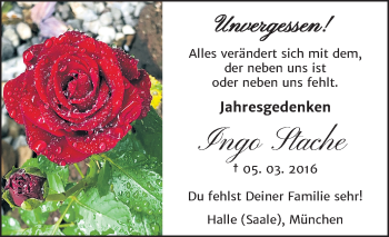 Traueranzeige von Ingo Stache von Mitteldeutsche Zeitung Halle/Saalkreis