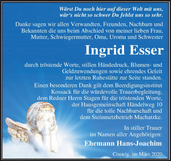 Traueranzeige von Ingrid Esser von Mitteldeutsche Zeitung Wittenberg