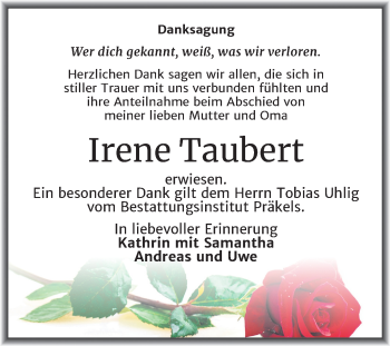 Traueranzeige von Irene Tauben von Mitteldeutsche Zeitung Zeitz