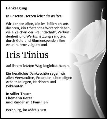 Traueranzeige von Iris Tinius von Super Sonntag Bernburg