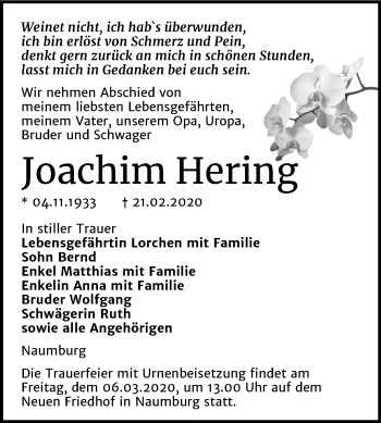 Traueranzeige von Joachim Hering von Wochenspiegel Naumburg/Nebra