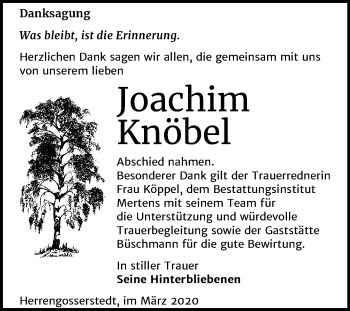 Traueranzeige von Joachim Knöbel von Super Sonntag Naumburg/Nebra
