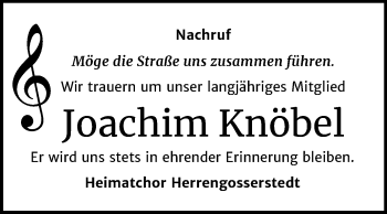 Traueranzeige von Joachim Knöbel von Wochenspiegel Naumburg/Nebra