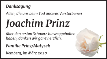 Traueranzeige von Joachim Prinz von Super Sonntag Wittenberg