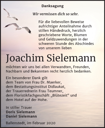 Traueranzeige von Joachim Sielemann von Super Sonntag Quedlinburg