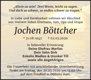 Traueranzeige von Jochen Böttcher von Super Sonntag Merseburg/Querfurt