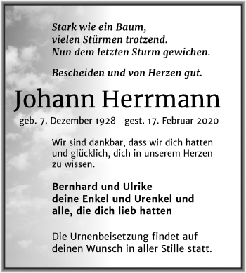 Traueranzeige von Johann Herrmann von Mitteldeutsche Zeitung Zeitz