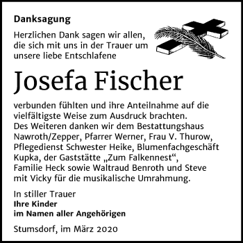 Traueranzeige von Josefa Fischer von Mitteldeutsche Zeitung Bitterfeld