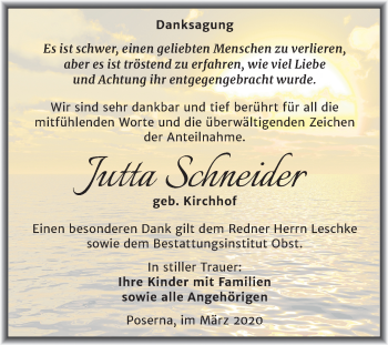 Traueranzeige von Jutta Schneider von Super Sonntag Weißenfels