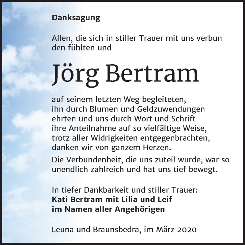  Traueranzeige für Jörg Bertram vom 28.03.2020 aus Super Sonntag Merseburg/Querfurt