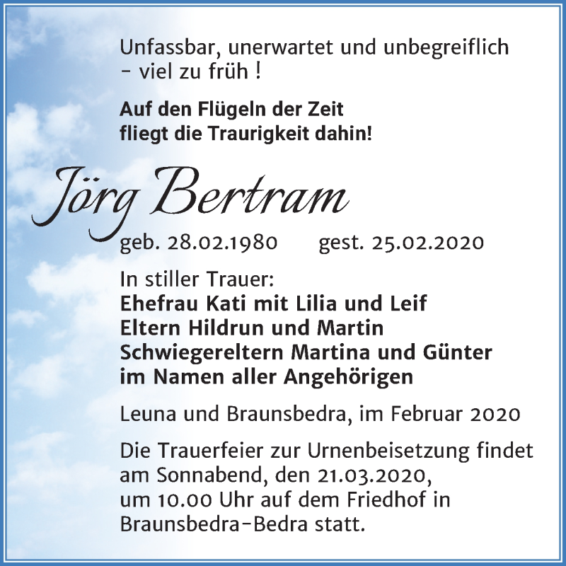  Traueranzeige für Jörg Bertram vom 14.03.2020 aus Mitteldeutsche Zeitung Merseburg/Querfurt