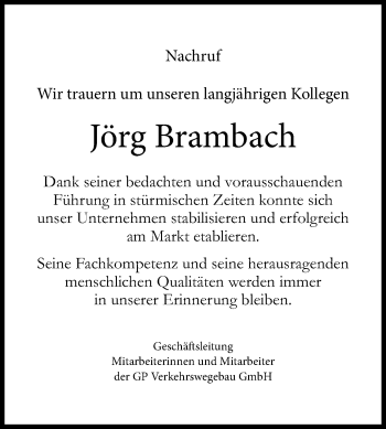 Traueranzeige von Jörg Brambach von Mitteldeutsche Zeitung Halle/Saalkreis