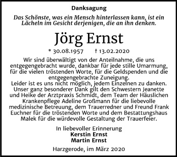 Traueranzeige von Jörg Ernst von Mitteldeutsche Zeitung Quedlinburg