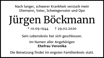 Traueranzeige von Jürgen Böckmann von Super Sonntag Bernburg