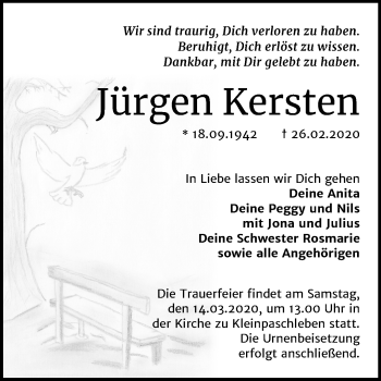 Traueranzeige von Jürgen Kersten von Super Sonntag Köthen