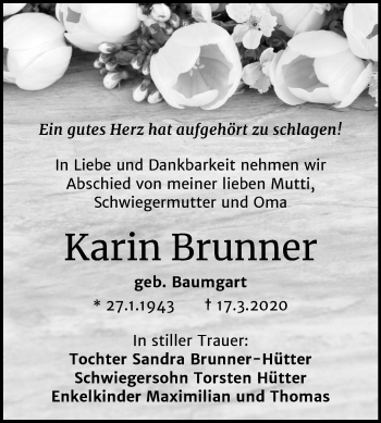 Traueranzeige von Karin Brunner von Super Sonntag Quedlinburg
