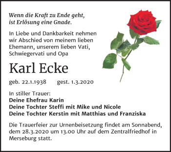 Traueranzeige von Karl Ecke von Mitteldeutsche Zeitung Merseburg/Querfurt