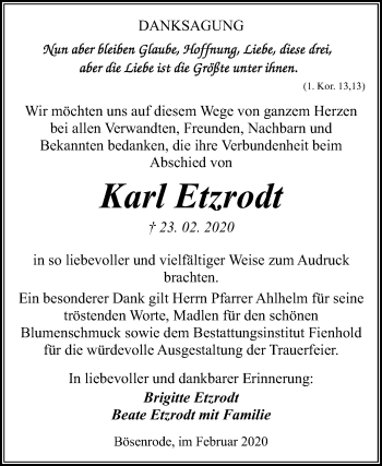 Traueranzeige von Karl Etzrodt von Super Sonntag Sangerhausen