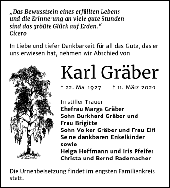 Traueranzeige von Karl Gräber von Super Sonntag Bernburg