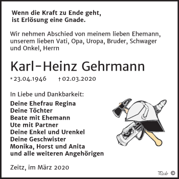 Traueranzeige von Karl-Heinz Gehrmann von Mitteldeutsche Zeitung Zeitz