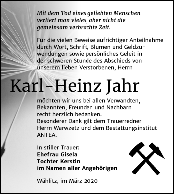 Traueranzeige von Karl-Heinz Jahr von Mitteldeutsche Zeitung Weißenfels