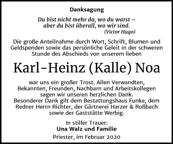 Traueranzeige von Karl-Heinz Noa von Mitteldeutsche Zeitung Halle/Saalkreis