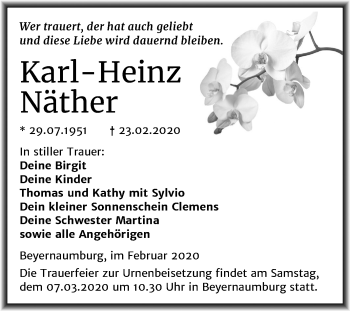 Traueranzeige von Karl-Heinz Näther von Wochenspiegel Sangerhausen