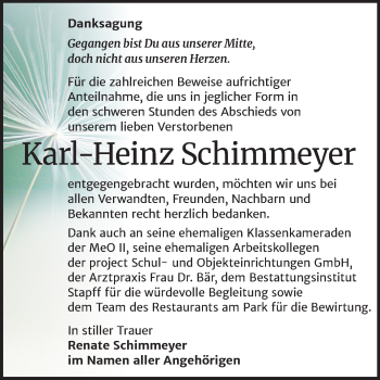 Traueranzeige von Karl-Heinz Schimmeyer von Mitteldeutsche Zeitung Mansfelder Land