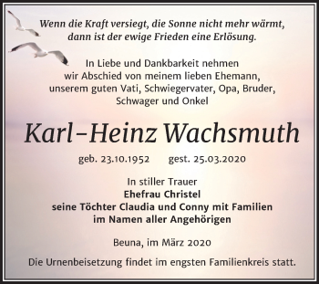 Traueranzeige von Karl-Heinz Wachsmuth von Mitteldeutsche Zeitung Merseburg/Querfurt