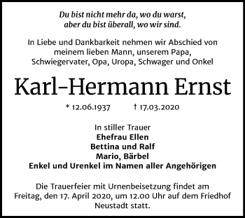 Traueranzeige von Karl-Hermann Ernst von Mitteldeutsche Zeitung Halle/Saalkreis