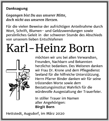 Traueranzeige von Karl Heinz Born von Wochenspiegel Mansfelder Land