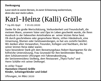 Traueranzeige von Karl Heinz Grölle von Mitteldeutsche Zeitung Sangerhausen