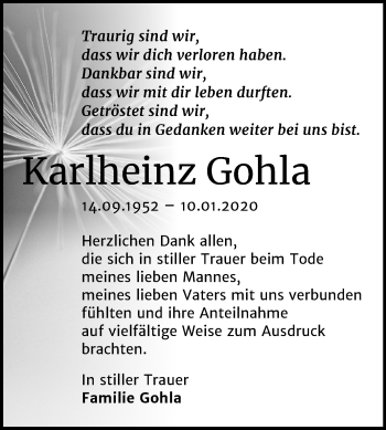 Traueranzeige von Karlheinz Gohla von Mitteldeutsche Zeitung Wittenberg
