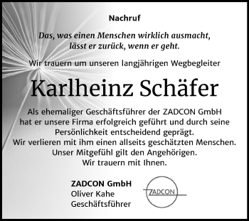 Traueranzeige von Karlheinz Schäfer von Mitteldeutsche Zeitung Dessau-Roßlau